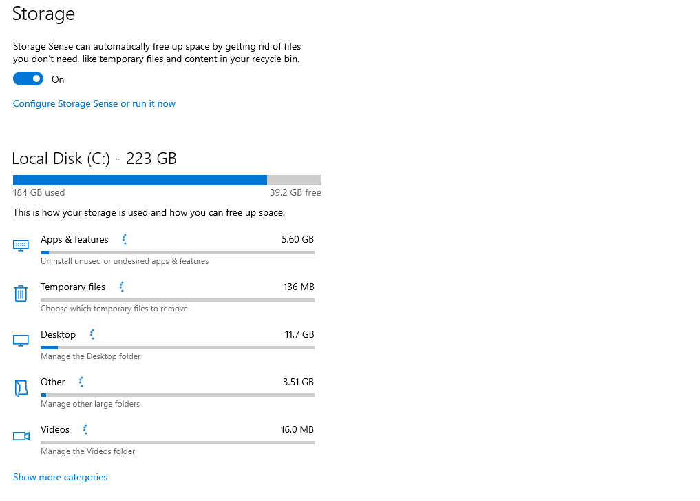 low disk space